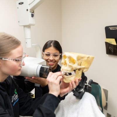 dental assistants setting up practice x-ray