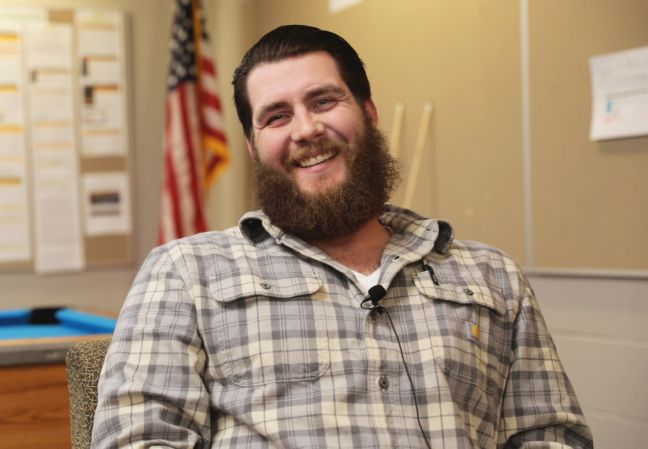 Logan Hiemstra in Vets Center smiling
