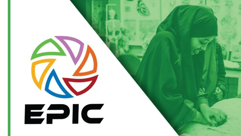 EPIc logo and student