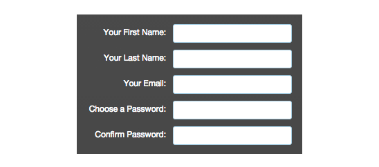 screenshot of filling out info