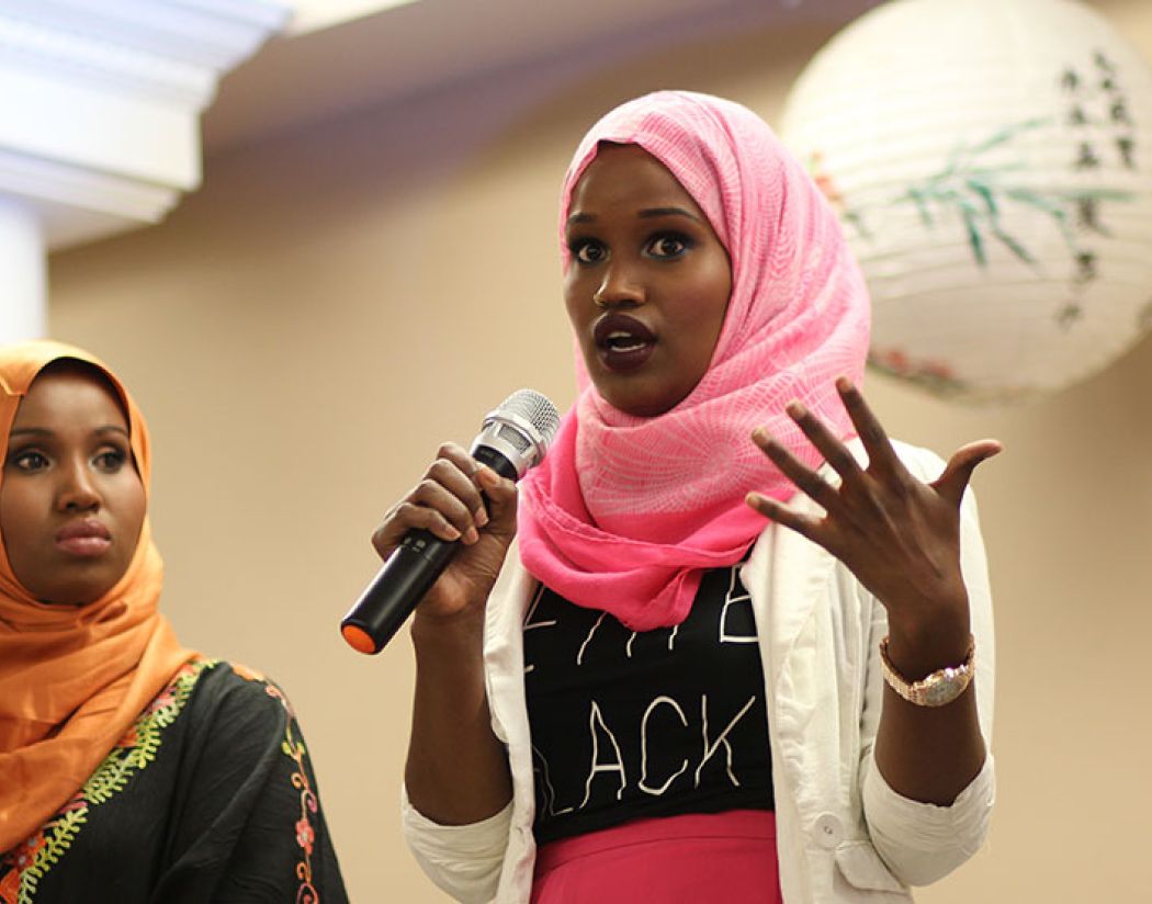 Woman speaking at Multicultural Night