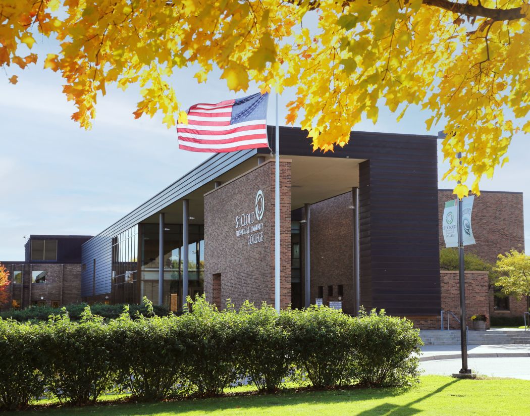 SCTCC main entrance with yellow leaves in forground