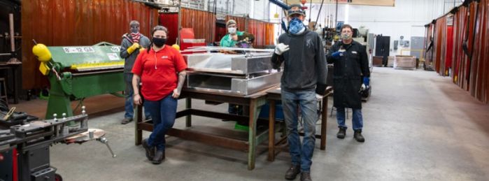 Welding students in masks