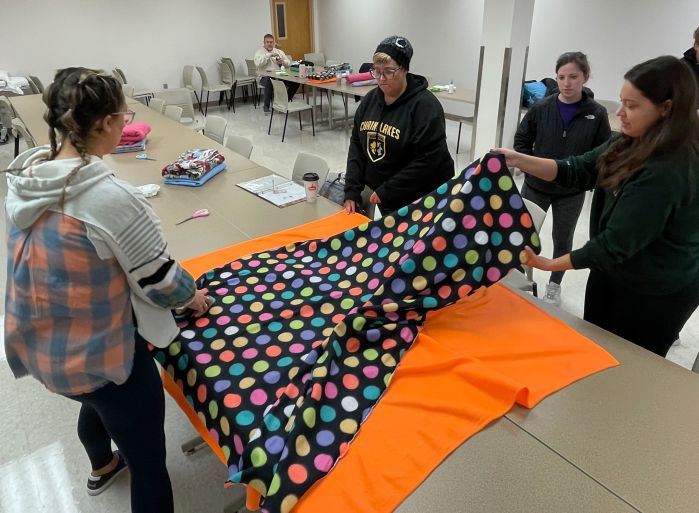 Students with blanket