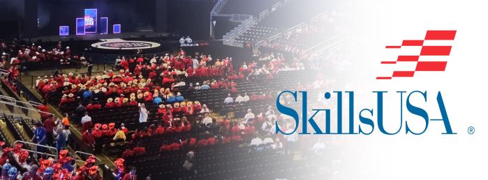 SkillsUSA logo and crowd