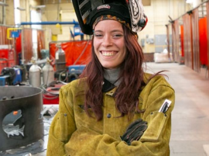 Sabrina in welding area