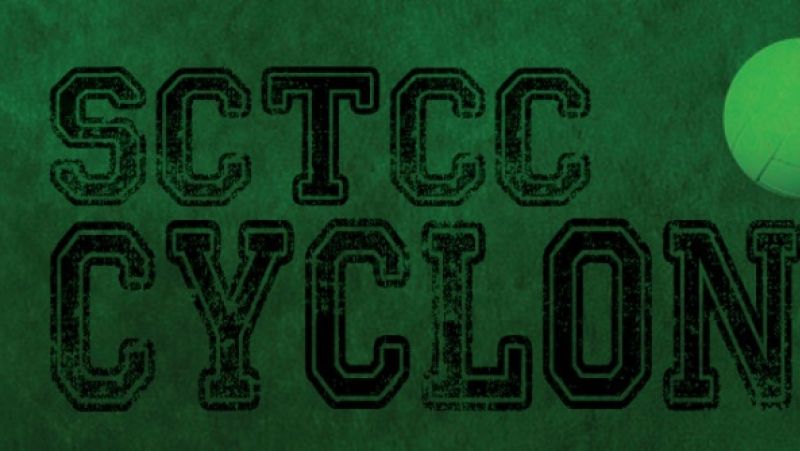 SCTCC Cyclones text, green background with multiple athletic balls