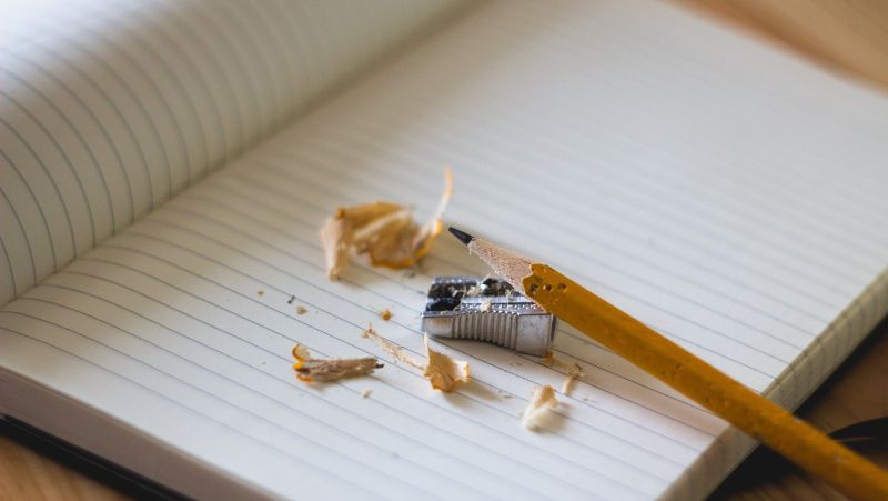 Pencil and shavings on notebook