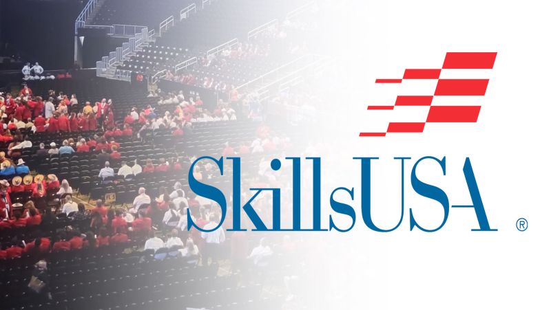 SkillsUSA logo and crowd