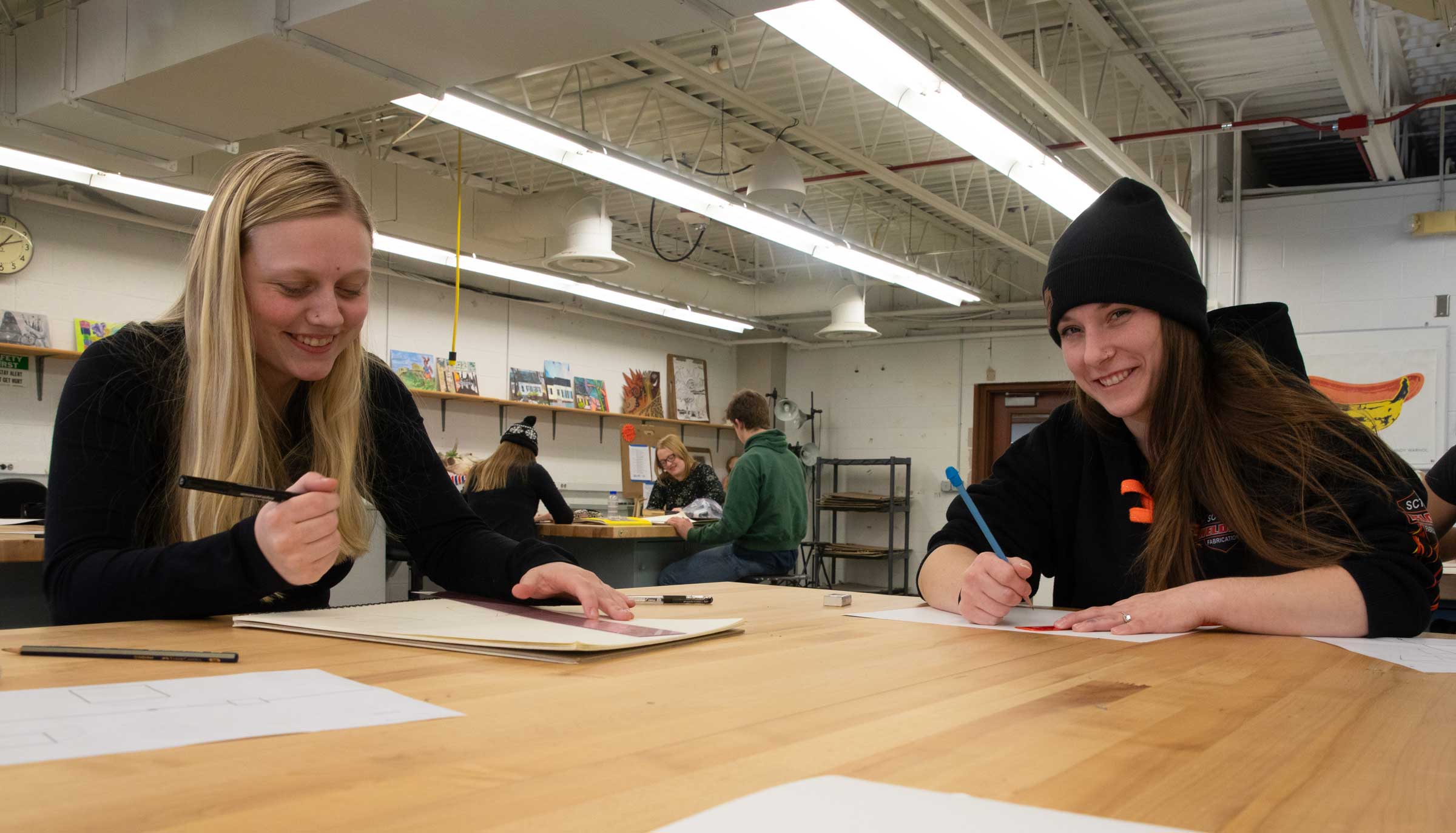 Allison and Samara working on drawing